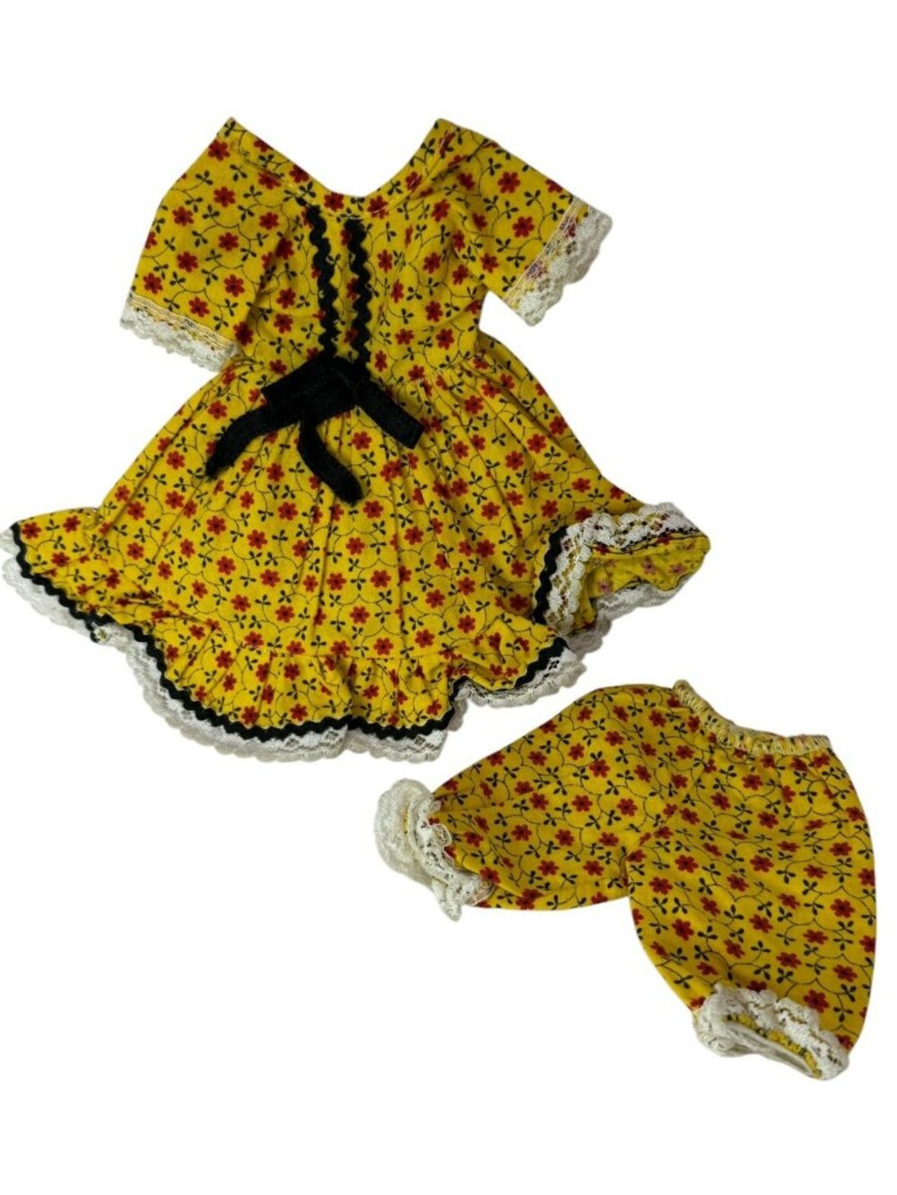 W/ BLOOMERS Vtg Ellie Mae Clampett/Kellogg's Calico Lassie Yellow Floral Dress